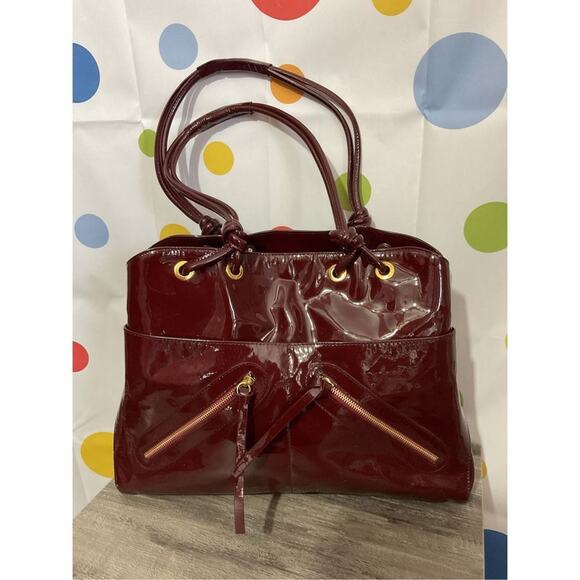 Jane August Designer Genuine Leather Made in Italy Burgundy Patent Large Bag Sat - Picture 16 of 16